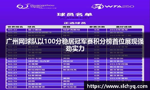 广州网球队以100分稳居冠军赛积分榜首位展现强劲实力
